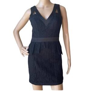 XOXO Women's Black Lace Wide Strap Peplum Cutout Mini Party Mini Dress Size 3/4